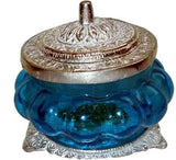 Load image into Gallery viewer, JaipurCrafts Kuber Box Showpiece - 10.16 cm (Glass, Aluminium, Blue, Silver)