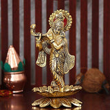 Load image into Gallery viewer, JaipurCrafts Aluminium Lord Krishna Idol, 6 IN, Golden, 1 Piece