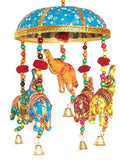 Load image into Gallery viewer, JaipurCrafts Indian Traditional Elephant Turquoise Umbrella Hanging Layer of Five Elephant