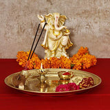 Load image into Gallery viewer, Webelkart Laser Work Laxmi Ganesha Puja Thali Set (Brass)- for Diwali Poojan/Pooja Room/Diwali Gifting- 11.50 in