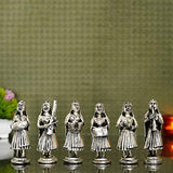 Load image into Gallery viewer, WebelKart Premium Silver Plated Rajasthani Musician Ladies Statue Marble Standing Indian Lady/Marble Apsara Home &amp; Diwali Decor- 4.50 in- Set of 6