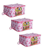 Load image into Gallery viewer, JaipurCrafts 3 Piece Underbed Storage Bag,Storage Organiser,Blanket Cover with Zippered Closure and Handle (Flower Print, 65 x 47 x 33 cm)- Extra Large
