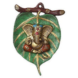 Load image into Gallery viewer, JaipurCrafts Wall Hanging of Lord Ganesha On A Creative Leaf Showpiece - 20.32 cm (Aluminium, Multicolor)