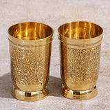गैलरी व्यूवर में इमेज लोड करें, WebelKart Set of 2 Pure Brass 300 ml Handwork Glasses in a Gift Box for Diwali Gifting
