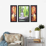 गैलरी व्यूवर में इमेज लोड करें, JaipurCrafts Radha Krishna Set of 3 Large Framed UV Digital Reprint Painting (Wood, Synthetic, 36 cm x 61 cm)
