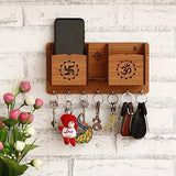 Load image into Gallery viewer, Webelkart Designer Om Swastika Shelf-Brown Wall Shelves Wooden Shelf, Keyholder (with 7 Keys Hooks)