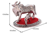 Load image into Gallery viewer, JaipurCrafts Kamdhenu Cow and Calf Showpiece - 10.16 cm (Aluminium, Silver, Red)
