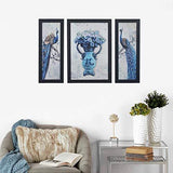 गैलरी व्यूवर में इमेज लोड करें, JaipurCrafts Flower Set of 3 Large Framed UV Digital Reprint Painting (Wood, Synthetic, 36 cm x 61 cm)