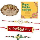 Load image into Gallery viewer, Webelkart Premium Combo of Rakhi Gift for Brother and Bhabhi and Kids with Premium Brass Pooja Thali Set