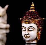 गैलरी व्यूवर में इमेज लोड करें, JaipurCrafts Golden and Red Handcrafted Gautam Buddha Polyresin Showpiece (17 cm x 10.40 cm x 12.70 cm, Black)