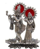 Load image into Gallery viewer, JaipurCrafts Radha Krishna On Lotus Showpiece - 15.24 cm (Aluminium, Silver)