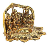 Load image into Gallery viewer, JaipurCrafts Aluminum Laxmi Ganesh Saraswati Idol Oil Lamp Diya with 5 Division (Golden)