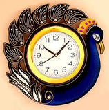 Load image into Gallery viewer, JaipurCrafts Beautiful Wooden Peacock Emboss Painting Wall Clock (Multicolor) (12 IN x 12 IN)- For Wall Decoration