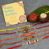 गैलरी व्यूवर में इमेज लोड करें, Webelkart Combo Of 5 Rakhi For Brother, Bhaiya, kids and Bhabhi with Beautiful Rakshabandhan Greetings Card/Bhabhi Lumba Rakhi/Krishna Rakhi/Rakhi Gifts