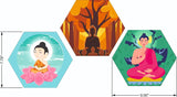 Load image into Gallery viewer, JaipurCrafts Premium Set of 3 Hexagonal Wooden Meditating Gautam Buddha Wall Art Painting For Home Decor, Wooden Wall Paintings For Home And Living Room Decorations - 17 Inches