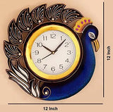 गैलरी व्यूवर में इमेज लोड करें, JaipurCrafts Beautiful Wooden Peacock Emboss Painting Wall Clock (Multicolor) (12 IN x 12 IN)- For Wall Decoration