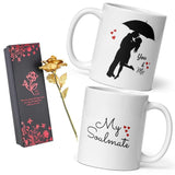 Load image into Gallery viewer, Webelkart®️ Premium Valentine&#39;s Gift Combo of Pair of Valentine Coffee Mug with 1 Golden Rose| Valentine Gift for Girlfriend/Boyfriend