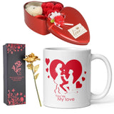 Load image into Gallery viewer, Webelkart®️ Premium Valentine&#39;s Gift Combo of You are My Love Coffee Mug with 1 Golden Rose with Gift Box and 1 Heart Shape Teddy Box Gift for Girlfriend/Boyfriend