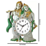 Load image into Gallery viewer, Webelkart Premium Radhe Krishna Playing Flute Unique Style Plastic Analog Wall Clock for Home and Office Decor| Wall Clock for Living Room( 13 in, Green)