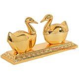 Load image into Gallery viewer, JaipurCrafts Zinc Roli-Chandan, Chawal-Akshat-Haldi, Kumkum Box with Loving Bird Duck Pair Chopda, 11x6x3cm(Gold)