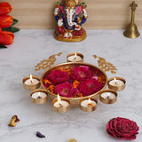 गैलरी व्यूवर में इमेज लोड करें, Webelkart Decorative Round Peacock Shape Urli Bowl for Home Beautiful Handcrafted Bowl for Floating Flowers and Tea Light Candles Home ,Office and Table Decor Special for Diwali Gift| ( 12 Inches)