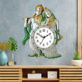 Load image into Gallery viewer, Webelkart Premium Radhe Krishna Playing Flute Unique Style Plastic Analog Wall Clock for Home and Office Decor| Wall Clock for Living Room( 13 in, Green)