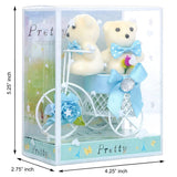 गैलरी व्यूवर में इमेज लोड करें, Webelkart®️ Premium White Plastic Cycle with Teddy Bear and Rose Petals Gift Box for Valentine&#39;s Gift for Girlfriend/Boyfriend/Wife/Husband (Sky Blue)