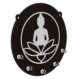 गैलरी व्यूवर में इमेज लोड करें, Webelkart Premium &quot; Sitting Gautam Buddha&quot; Wooden Key Holder for Home and Office Decor with Free 2 Heart Shape Keychains for Keys (5 Hooks , Brown)