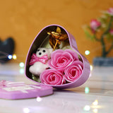 Load image into Gallery viewer, Webelkart®Premium Valentine Heart Shape Box with 3 Pink Roses,1Teddy and 1 Artificial Gold Rose and White Plastic Cycle with Teddy Bear and Rose Petals Gift Box (Sky Blue) for Valentine&#39;s Gift