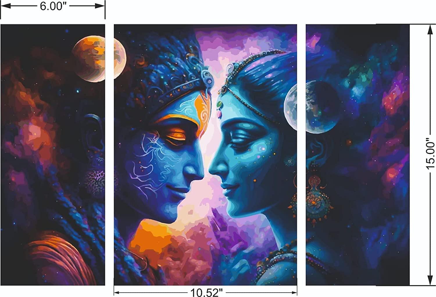 Webelkart Premium Set of 3 Radha Krishna MDF self Addhesive UV Printed