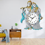 Load image into Gallery viewer, Webelkart Premium Radhe Krishna Playing Flute Unique Style Plastic Analog Wall Clock for Home and Office Decor| Wall Clock for Living Room( 13 in, Silver)