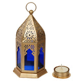गैलरी व्यूवर में इमेज लोड करें, Webelkart Premium Moroccan Gold, Blue Color Metal Iron Lantern Tea Light Holder