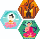 गैलरी व्यूवर में इमेज लोड करें, JaipurCrafts Premium Set of 3 Hexagonal Wooden Meditating Gautam Buddha Wall Art Painting For Home Decor, Wooden Wall Paintings For Home And Living Room Decorations - 17 Inches
