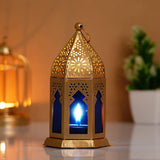 Load image into Gallery viewer, Webelkart Premium Moroccan Gold, Blue Color Metal Iron Lantern Tea Light Holder