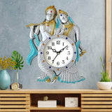 गैलरी व्यूवर में इमेज लोड करें, Webelkart Premium Radhe Krishna Playing Flute Unique Style Plastic Analog Wall Clock for Home and Office Decor| Wall Clock for Living Room( 13 in, Silver)