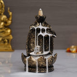 Load image into Gallery viewer, Webelkart Polyresin Shivling Backflow Smoke Incense Holder/Smoke Fountain for Home with Free10 Scented Incense Cones| Shiva Smoke Fountain | Shivling for Home Puja (Black,Gold 7 Inches)