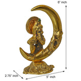 Load image into Gallery viewer, Webelkart Premium Handicrafted Gold Plated Metal Lord Krishna Sitting On Moon Playing Bansuri Idol for Home and Puja (6 Inches, Gold)