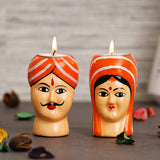 गैलरी व्यूवर में इमेज लोड करें, Webelkart Premium Handmade Kaka Kaki Rajasthani Couple Tealight Candle Holder for Home | Kaka kaki face Tealight Holder for Diwali Decoration