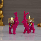 Load image into Gallery viewer, Webelkart Cute Christmas Reindeer Tealight Candle Holder - 2 pc (Pink) Reindeer Shaped tealight Holder, Diwali Gift, Diwali Lights, Diwali tealight