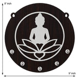 Load image into Gallery viewer, Webelkart Premium &quot; Sitting Gautam Buddha&quot; Wooden Key Holder for Home and Office Decor with Free 2 Heart Shape Keychains for Keys (5 Hooks , Brown)
