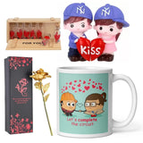 Load image into Gallery viewer, Webelkart®️ Valentine&#39;s Gift Combo of Lets Complete The Circuit Coffee Mug with 1 Golden Rose with Gift Box and 1 Couple Showpiece and 1 Massage Bottle Set