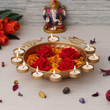 गैलरी व्यूवर में इमेज लोड करें, Webelkart Decorative Round Peacock Shape Urli Bowl for Home Beautiful Handcrafted Bowl for Floating Flowers and Tea Light Candles Home ,Office and Table Decor Special for Diwali Gift ( 12 Inches)