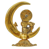 गैलरी व्यूवर में इमेज लोड करें, Webelkart Premium Handicrafted Gold Plated Metal Lord Krishna Sitting On Moon Playing Bansuri Idol for Home and Puja (6 Inches, Gold)