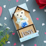 गैलरी व्यूवर में इमेज लोड करें, Webelkart® Premium Love Teddy Bear On Wood Stand Gift Box- Valentine Gift for Girlfriend/Boyfriend-Valentine Gift for Couples (Sky Blue)
