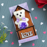 गैलरी व्यूवर में इमेज लोड करें, Webelkart® Premium Love Teddy Bear On Wood Stand Gift Box- Valentine Gift for Girlfriend/Boyfriend-Valentine Gift for Couples (Blue)
