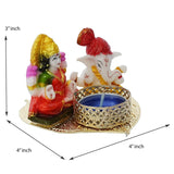 Load image into Gallery viewer, Webelkart Premium Laxmi Ganesha Idol on Decorative Handcrafted Tealight Holder for Home Decorative Showpiece - 3 Inch (Poly-Resin, Multi Color)