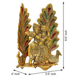 गैलरी व्यूवर में इमेज लोड करें, Webelkart Premium Metal Peacock Design Radha Krishna Idol Showpiece for Home Decor with Diya for Puja and Home Decor (6.6 Inches, Gold)