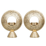 गैलरी व्यूवर में इमेज लोड करें, Webelkart®️ Premium Handcrafted Hurricane Metal Tealight Candle Holder (Gold) for Home and Office Decor | Table Tealight Holder (Set of 2, 6 Inches)