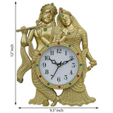 गैलरी व्यूवर में इमेज लोड करें, Webelkart Premium Radhe Krishna Playing Flute Unique Style Plastic Analog Wall Clock for Home and Office Decor| Wall Clock for Living Room( 13 in, Gold)