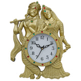 गैलरी व्यूवर में इमेज लोड करें, Webelkart Premium Radhe Krishna Playing Flute Unique Style Plastic Analog Wall Clock for Home and Office Decor| Wall Clock for Living Room( 13 in, Gold)
